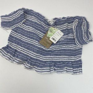Salty‎ Lemon Womens Top Vista Blue Striped Off Shoulder Crop Top Size S